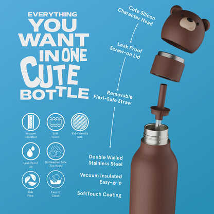 Asobu Bestie Animal termo drikkedunk, 460 ml – Brun bjørn