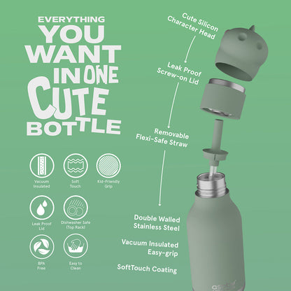 Asobu Bestie Animal termo drikkeflaske, 460 ml. - Dinosaur
