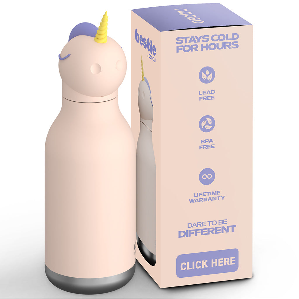 Asobu Bestie Animal termos drikkeflaske, 460 ml - Enhjørning