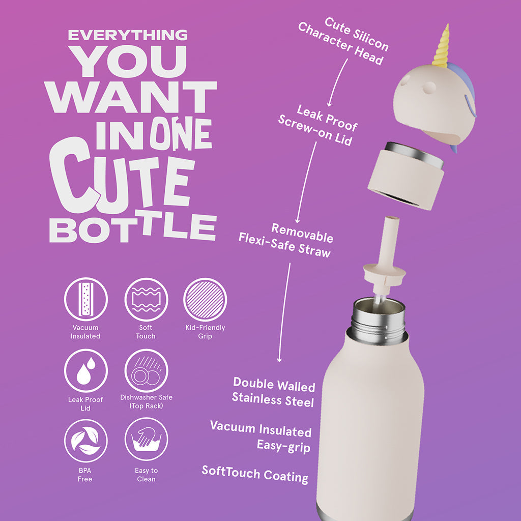 Asobu Bestie Animal termos drikkeflaske, 460 ml - Enhjørning