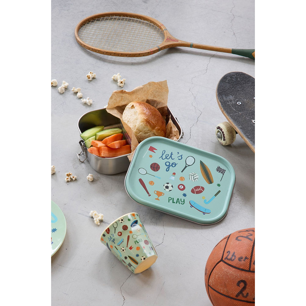 Rice matboks i rustfritt stål med skillevegg, stor – Soft green sports print