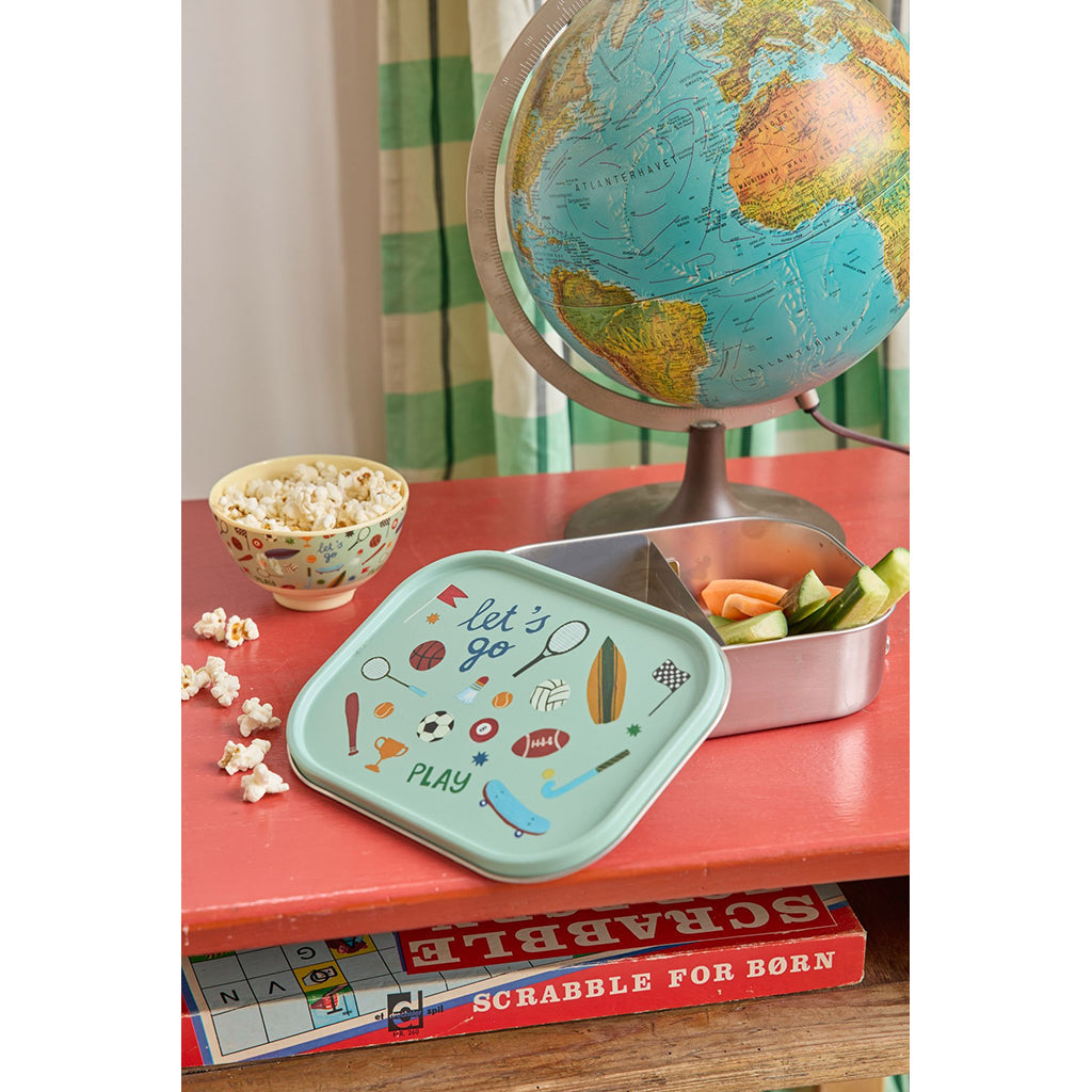 Rice matboks i rustfritt stål med skillevegg, stor – Soft green sports print