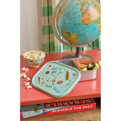 Rice matboks i rustfritt stål med skillevegg, stor – Soft green sports print