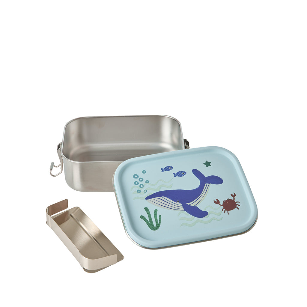 Rice matboks i rustfritt stål med skillevegg, liten, Blue Ocean Print