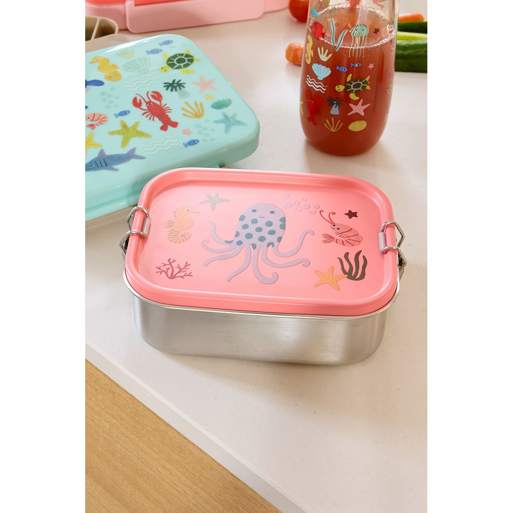Rice matboks i rustfritt stål med skillevegg, liten, Coral Ocean Print