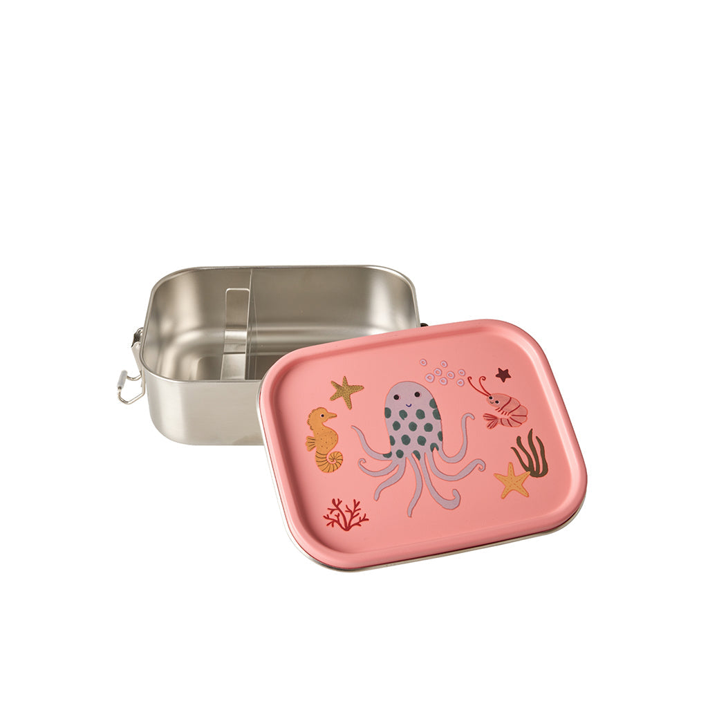 Rice matboks i rustfritt stål med skillevegg, liten, Coral Ocean Print