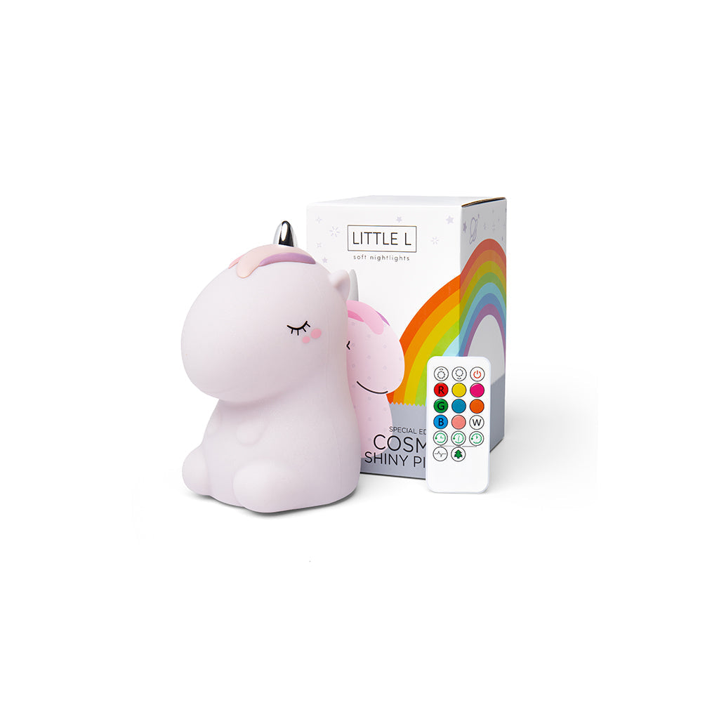 Little L. LED nattlampe med fjernkontroll og flere lysinnstillinger - Cosmo unicorn pink glitter