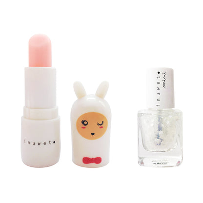 Inuwet Duo Aqua-sett, Leppepomade og Top Coat Stars Neglelakk for barn, White Candy