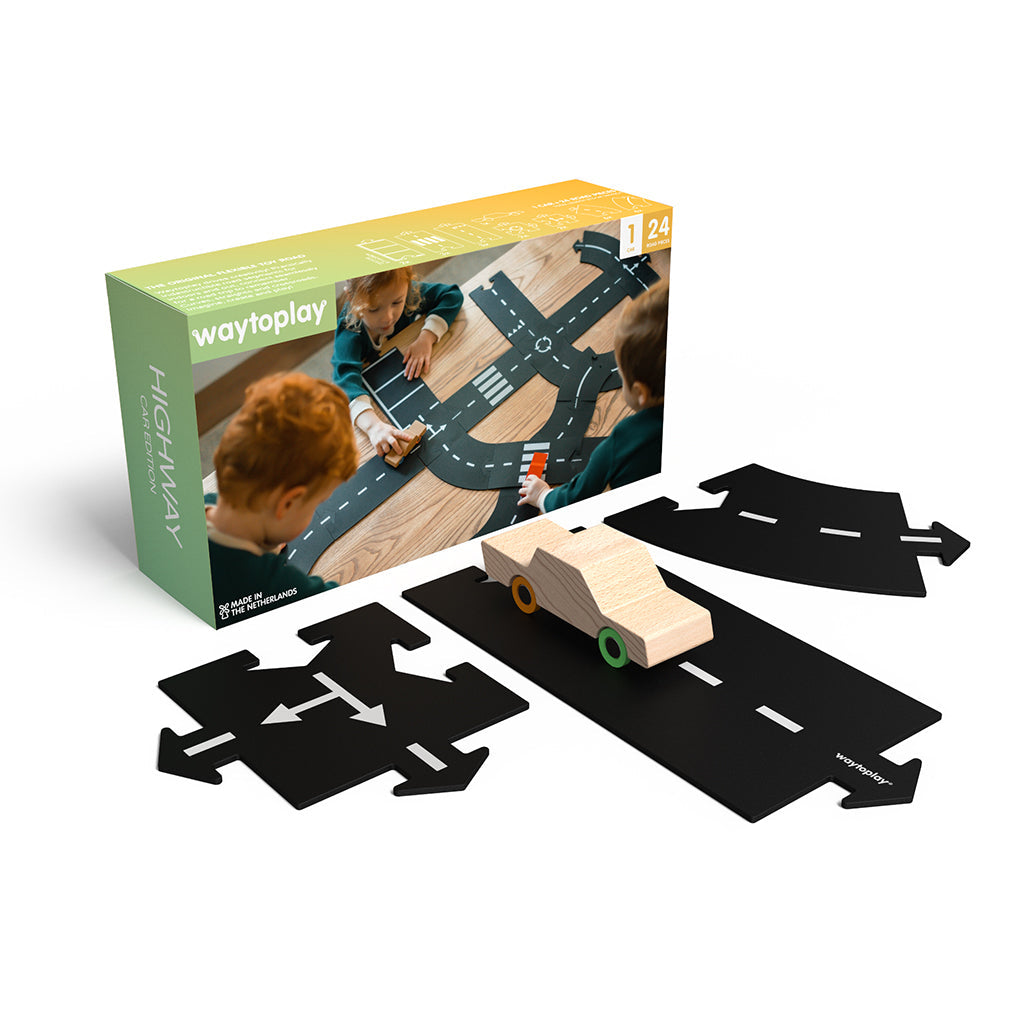Waytoplay bilbane i gummi, 24 deler - Highway car edition