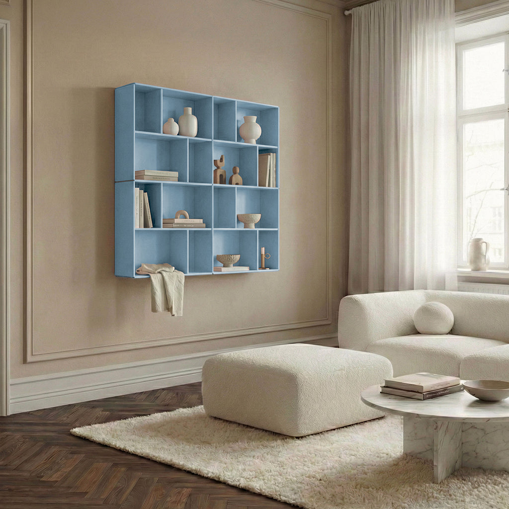 By Aulum Bronx vegghylle, dybde 23 eller 33 cm - Himalayan Blue LEVERING UKE 32