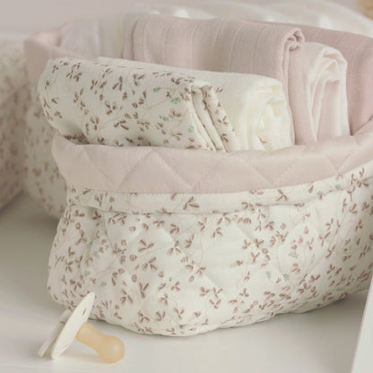 Cam Cam quiltet oppbevaringskurv i stoff, sett med 2 størrelser – Lierre/Almond