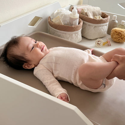 Cam Cam quiltet oppbevaringskurv i stoff, sett med 2 størrelser – Classic Stripes Camel