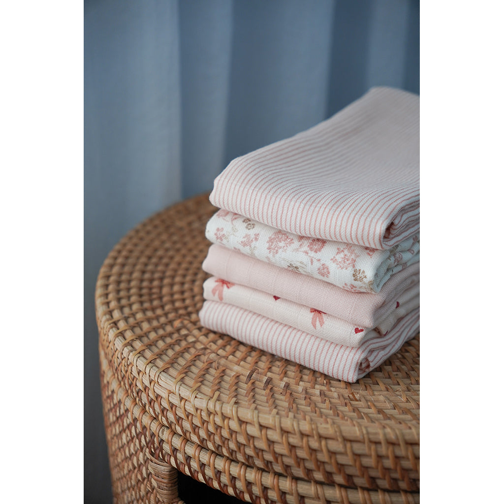 Cam Cam Muslinkluter, med trykk, 2-pakning - GOTS - Classic Stripes Rose