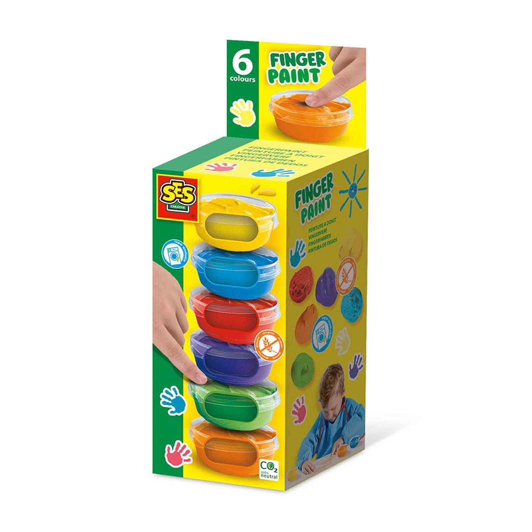 SES Creative fingermaling, 6 farver i 45ml bøtter