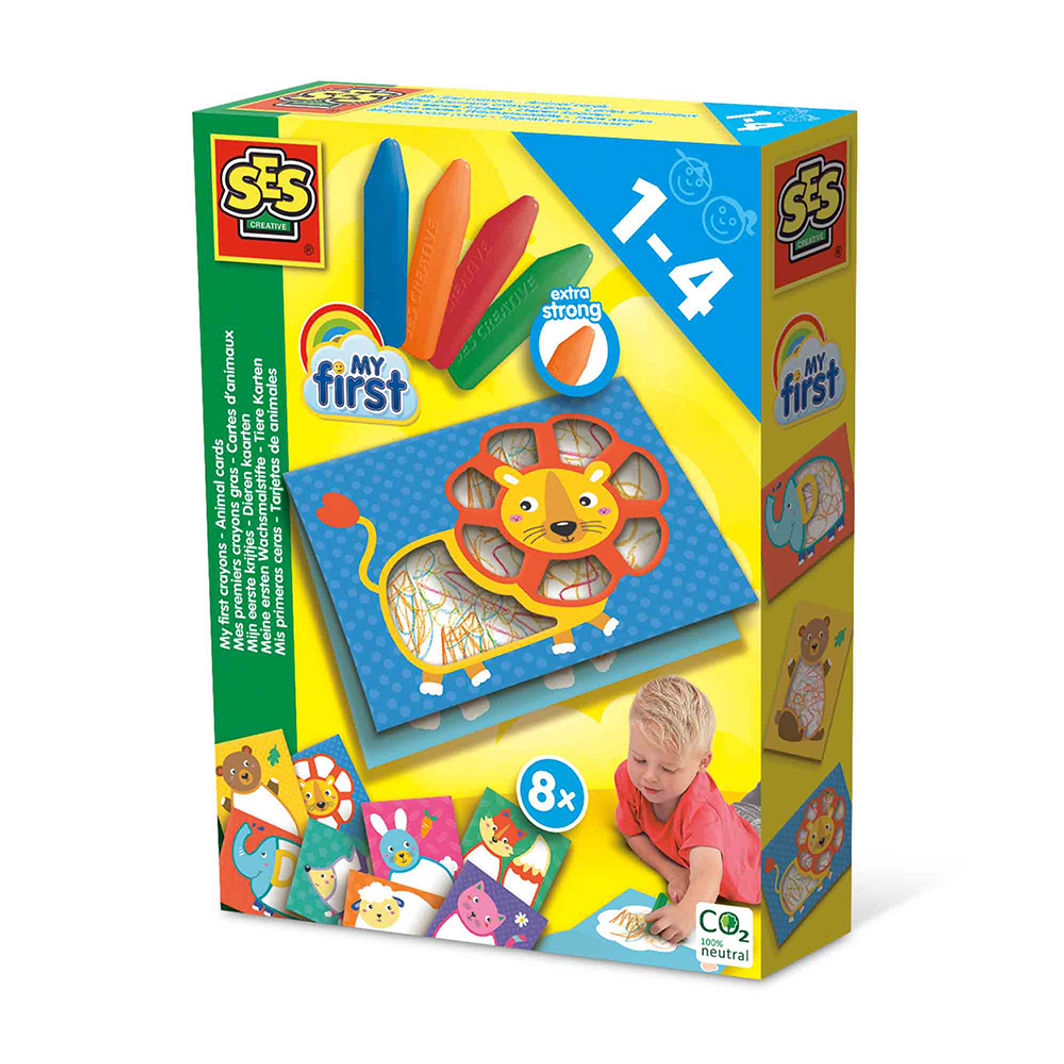 SES Creative Mit første kreative sett, Farvekridt og dyrekort - Fra 1-4 år