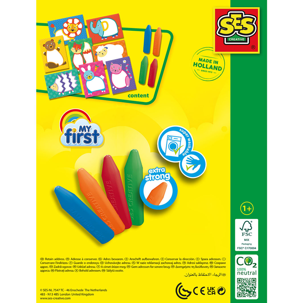 SES Creative Mit første kreative sett, Farvekridt og dyrekort - Fra 1-4 år