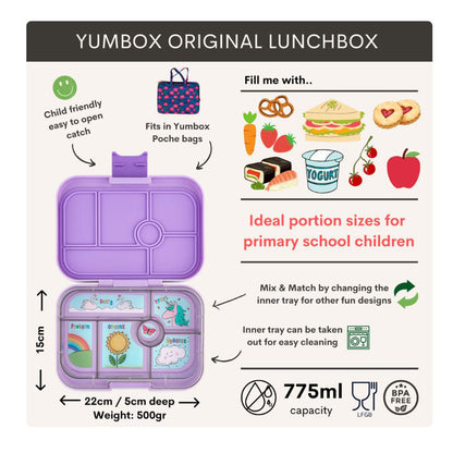 Yumbox matboks med 6 rom, Original - Enhjørning - lavendel