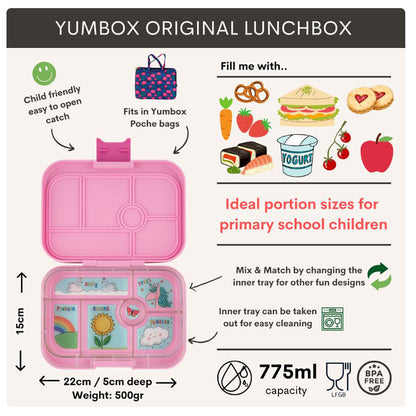 Yumbox matboks m. 6 rom, Original - Enhjørning - rosa
