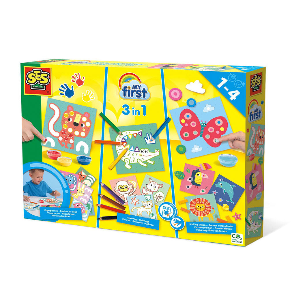 SES Creative Min første 3-i-1 - Fingermaling, fargelegging og klistremerker
