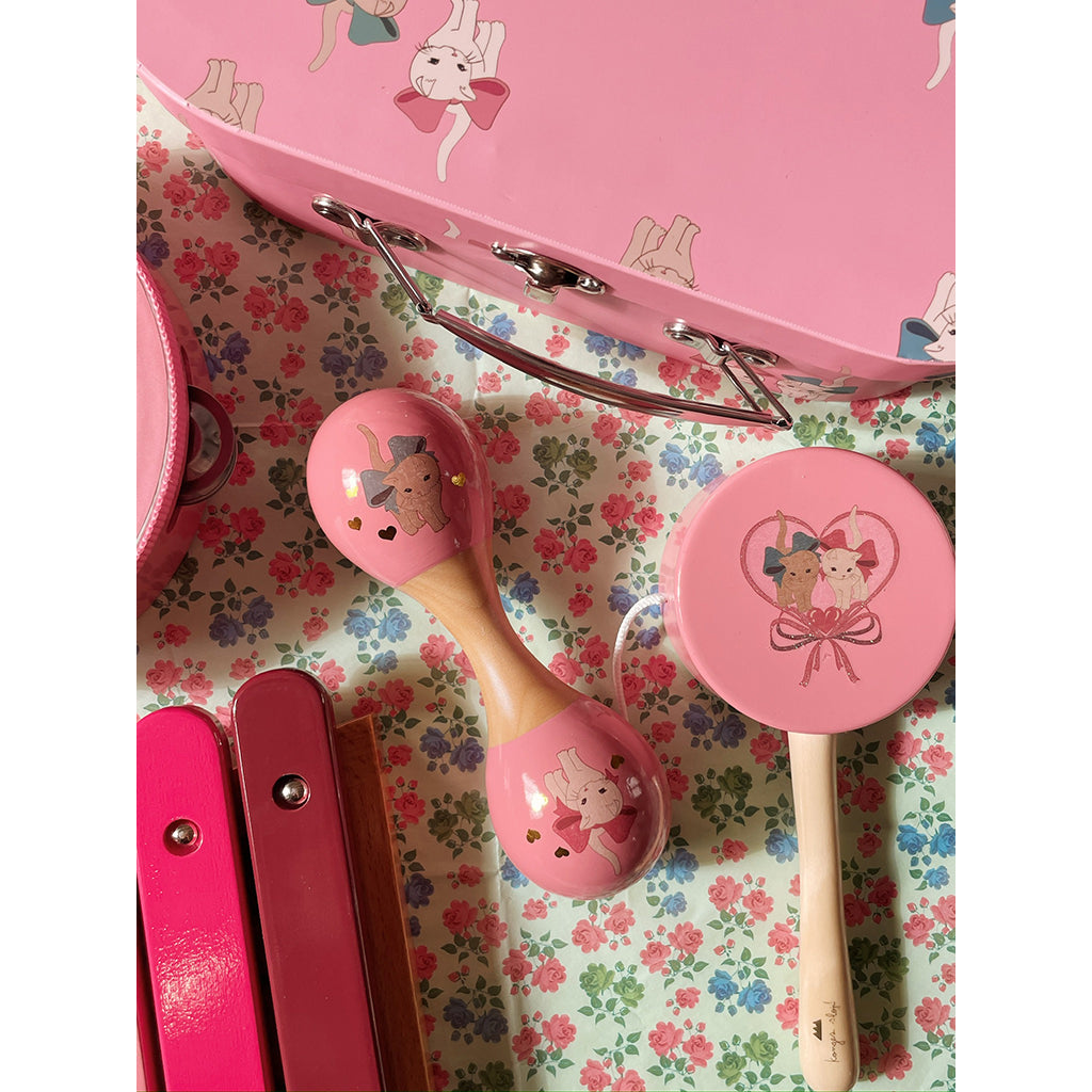 Konges Sløjd musikinstrumenter i koffert, sett m 4 dele - Bow kitty