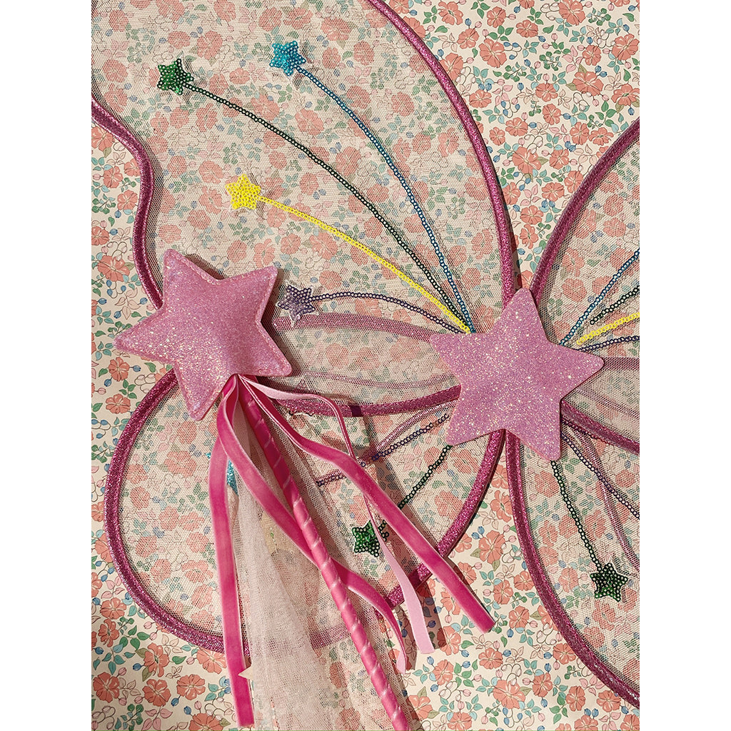 Konges Sløjd Fairy rainbow fe-kostyme, Vinger og tryllestav - Evening sand