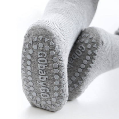 GoBabyGo krabbestrømpebukse m. gummiprikker, grey melange