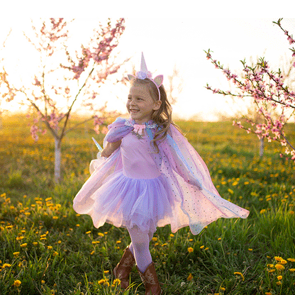 Great Pretenders dyrekostyme, enhjørningkappe og hårbøyle - str. 4-6 år