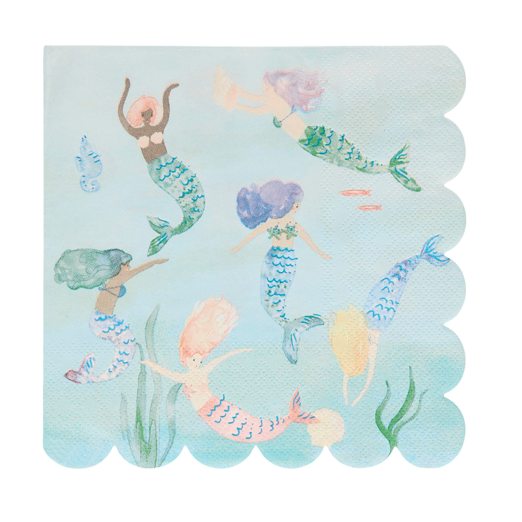 Meri Meri servietter str. L, Havfruer - 16 stk.