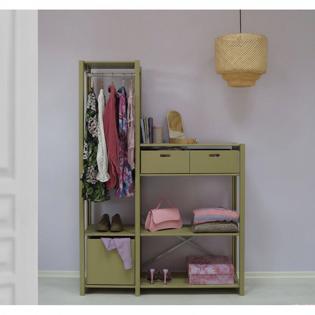 By Aulum Knuden reol med 3 oppbevaringskasser, Olive