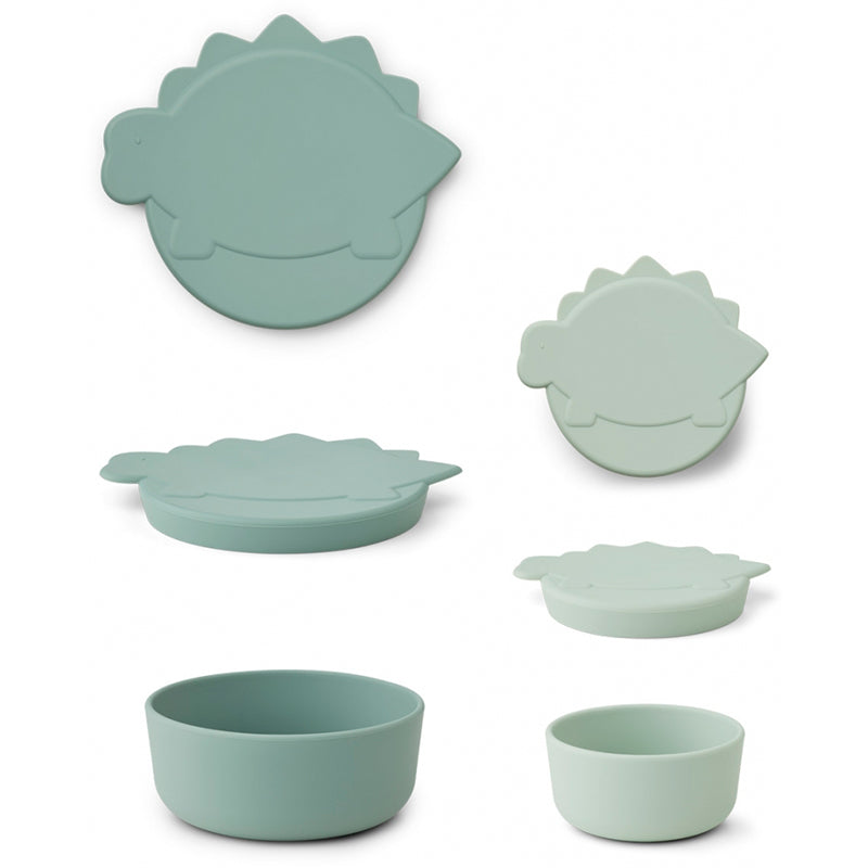 Liewood Olav silikon snackbox, 2-pk - Dino mint mix