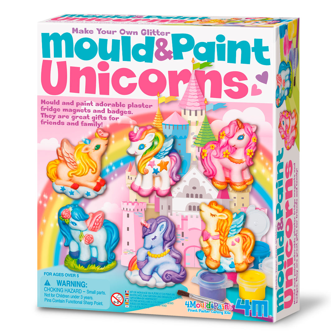 4M creative craft, støb og mal gips magneter og badges, enhjørninger med glimmer