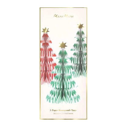 Meri Meri juletrær i papir, Stripe Paper Honeycomb Trees, 3 stk.
