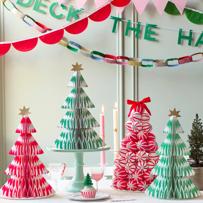 Meri Meri juletrær i papir, Stripe Paper Honeycomb Trees, 3 stk.
