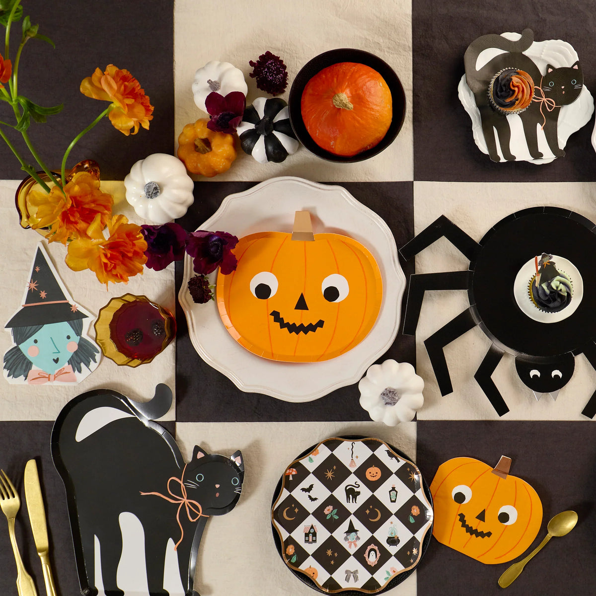 Meri Meri papptallerkener, Halloween, edderkopp - 8 stk.