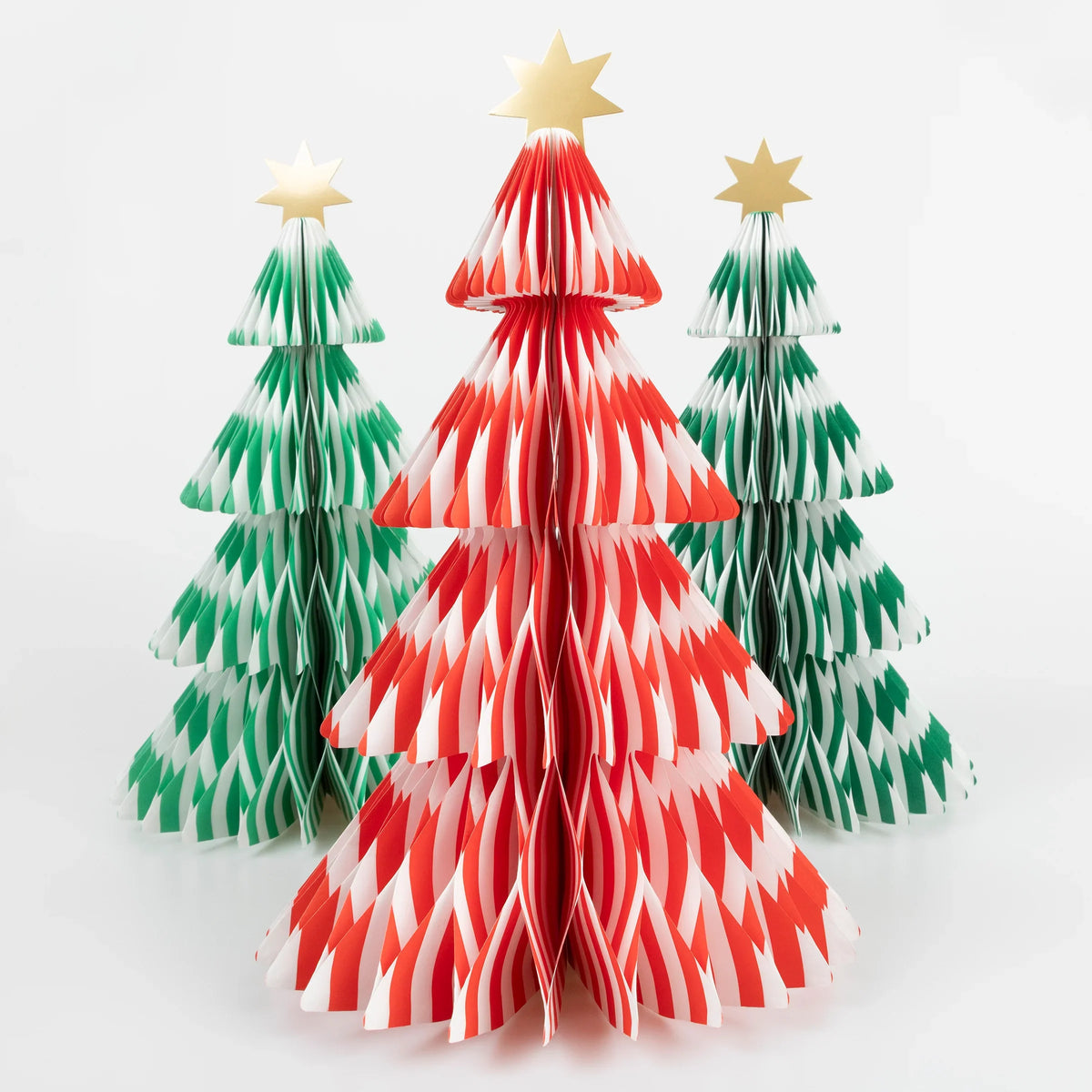 Meri Meri juletrær i papir, Stripe Paper Honeycomb Trees, 3 stk.