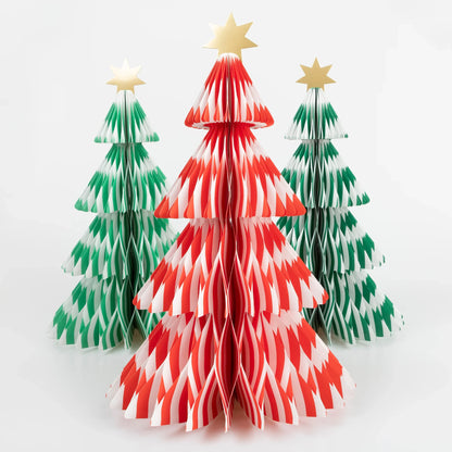 Meri Meri juletrær i papir, Stripe Paper Honeycomb Trees, 3 stk.