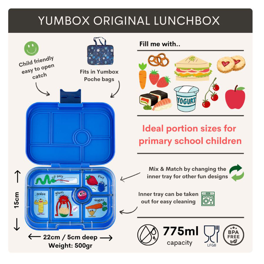 Yumbox matboks m. 6 rom, Original - Funny monster - surf blue