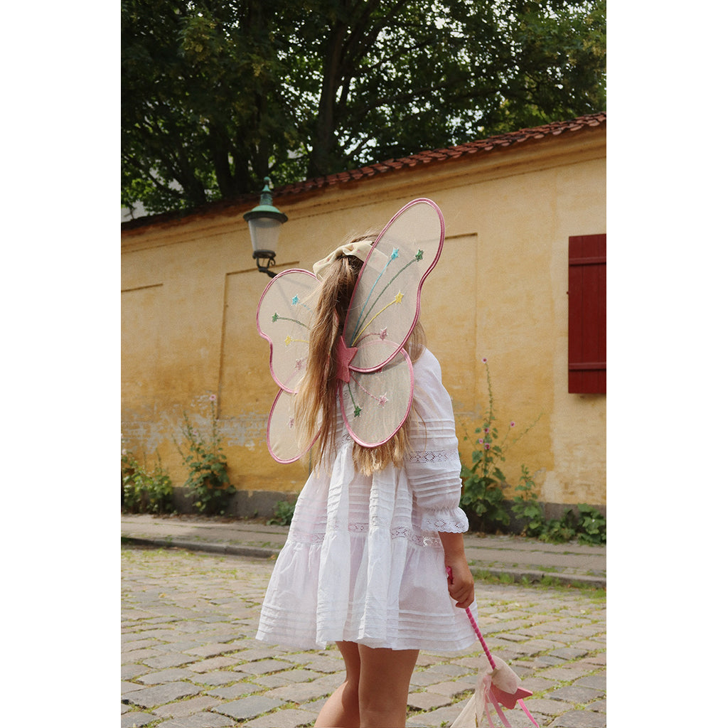 Konges Sløjd Fairy rainbow fe-kostyme, Vinger og tryllestav - Evening sand