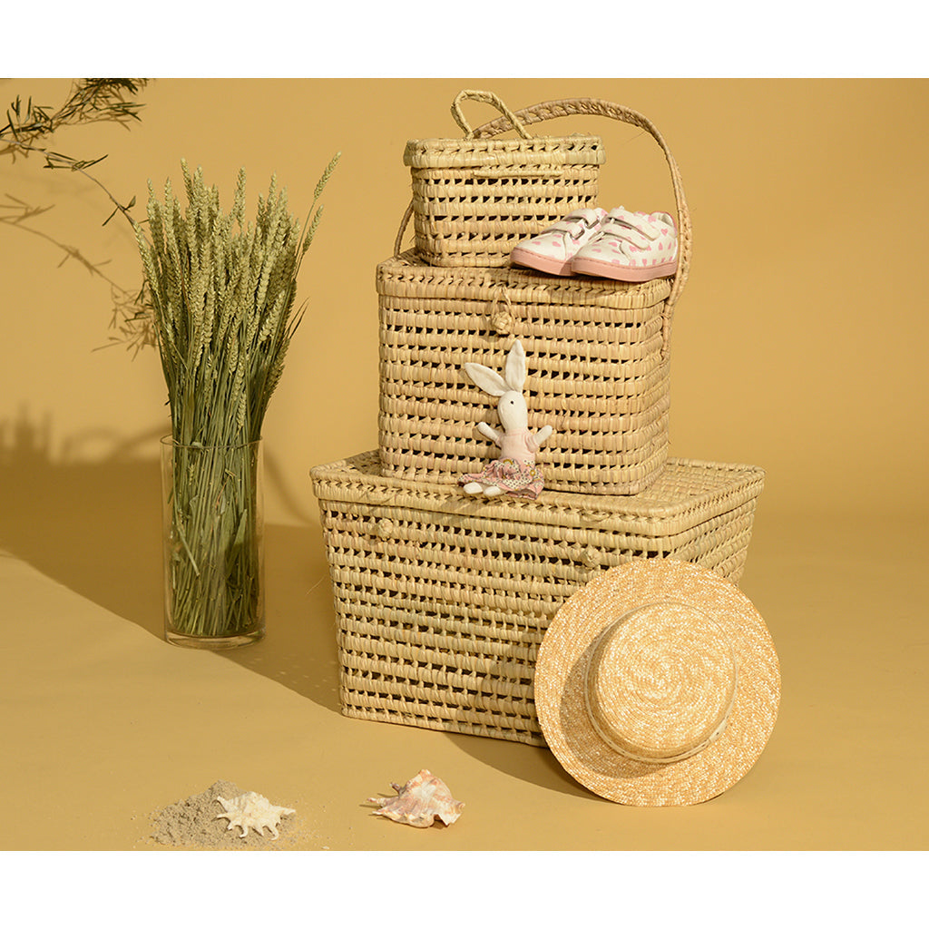 Bonton flettet kurv m. lokk og håndtak