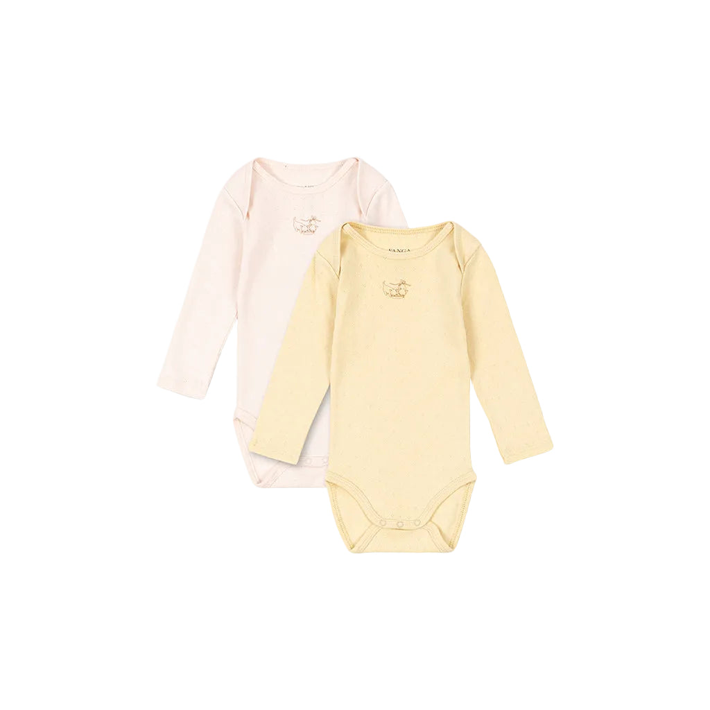 Fanga Fontana Perla bodystocking m. lange ærmer, 2-pak - Banana crepe/creole pink - str. 0-9 mdr.
