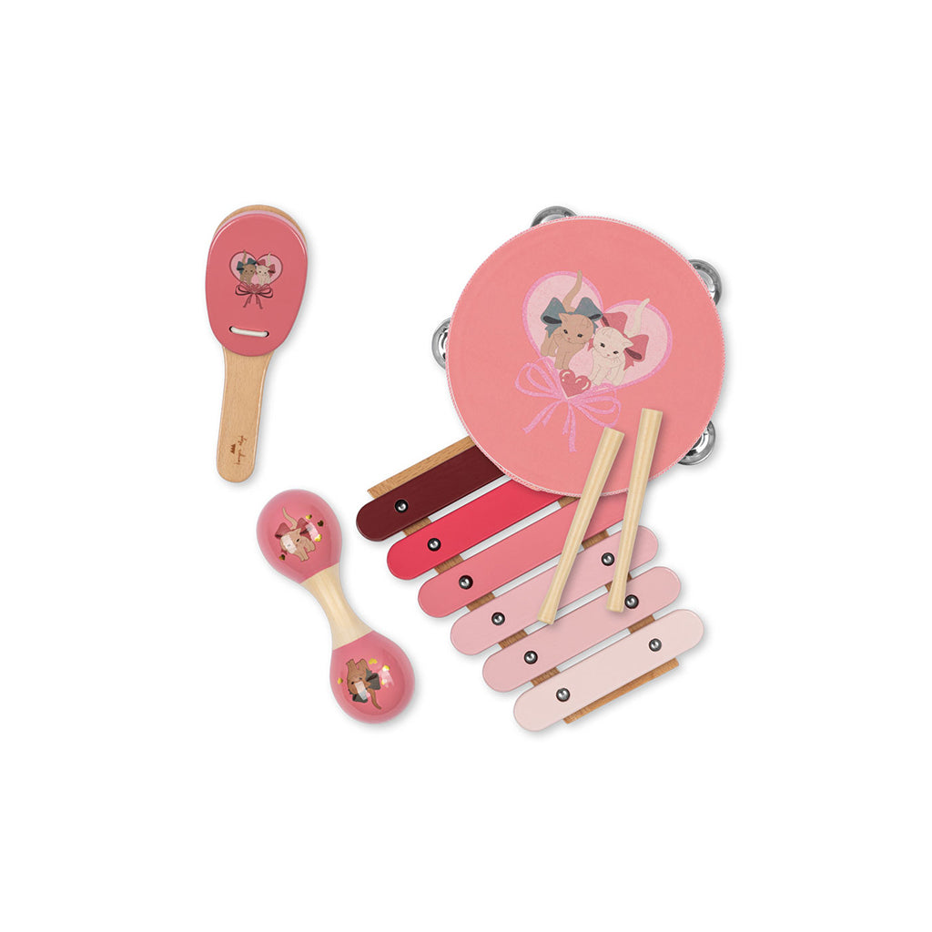 Konges Sløjd musikinstrumenter i koffert, sett m 4 dele - Bow kitty