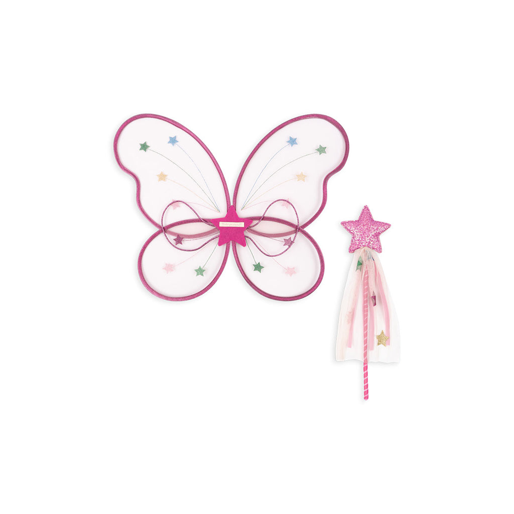 Konges Sløjd Fairy rainbow fe-kostyme, Vinger og tryllestav - Evening sand