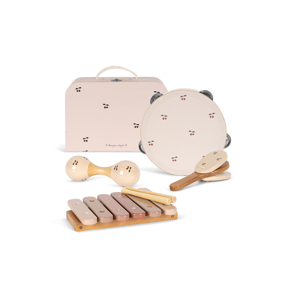 Konges Sløjd musikkinstrumenter i koffert, sett med 4 deler - Cherry