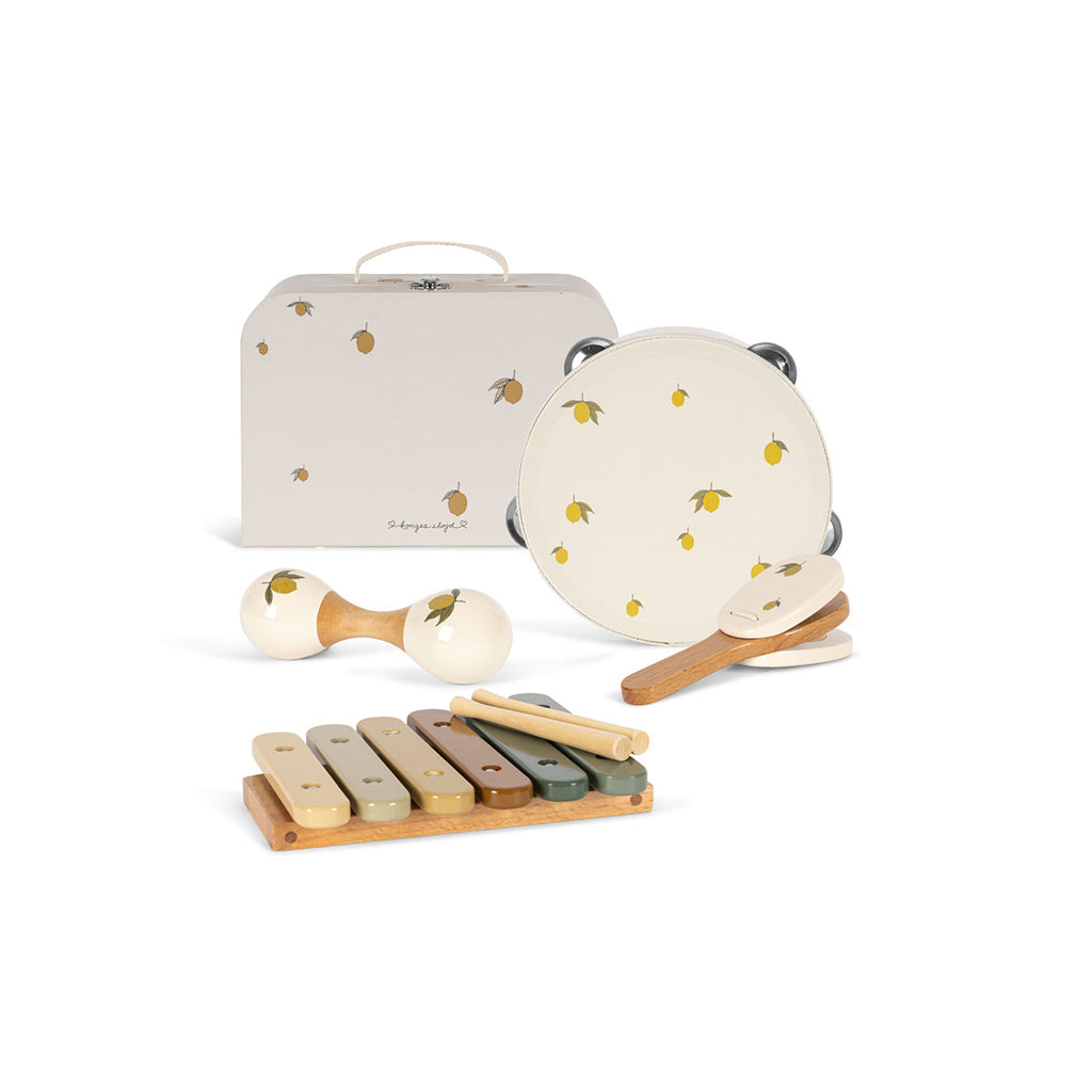 Konges Sløjd musikkinstrumenter i koffert, sett med 4 deler - Lemon