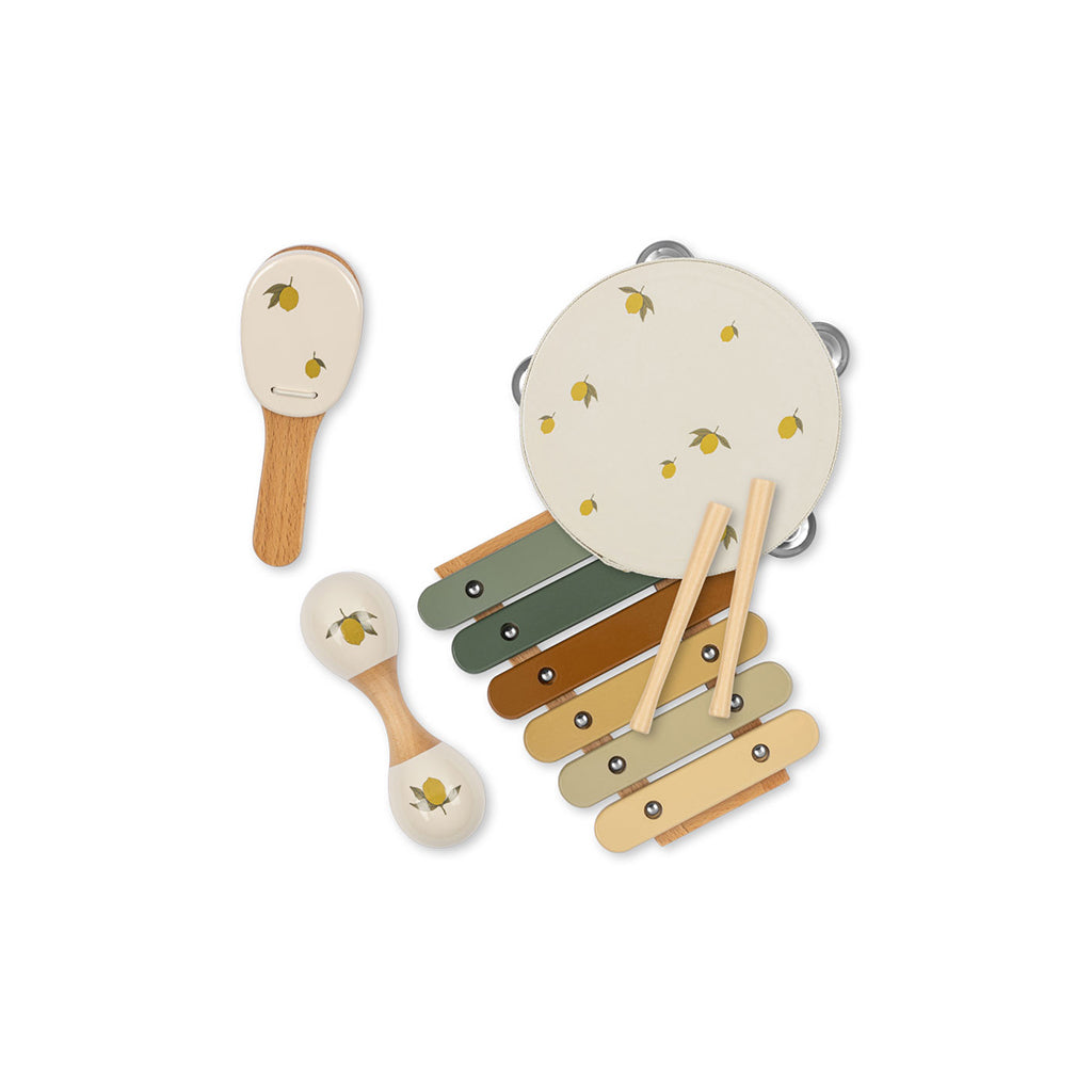 Konges Sløjd musikkinstrumenter i koffert, sett med 4 deler - Lemon