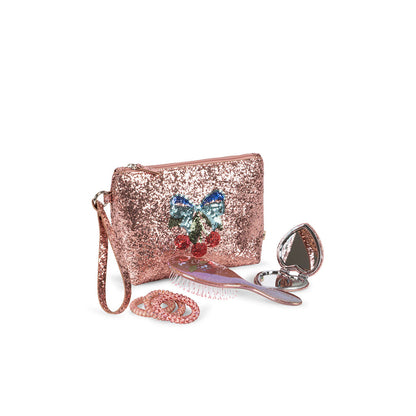 Konges Sløjd Toalettmappe med hårtilbehør, Glitter rose
