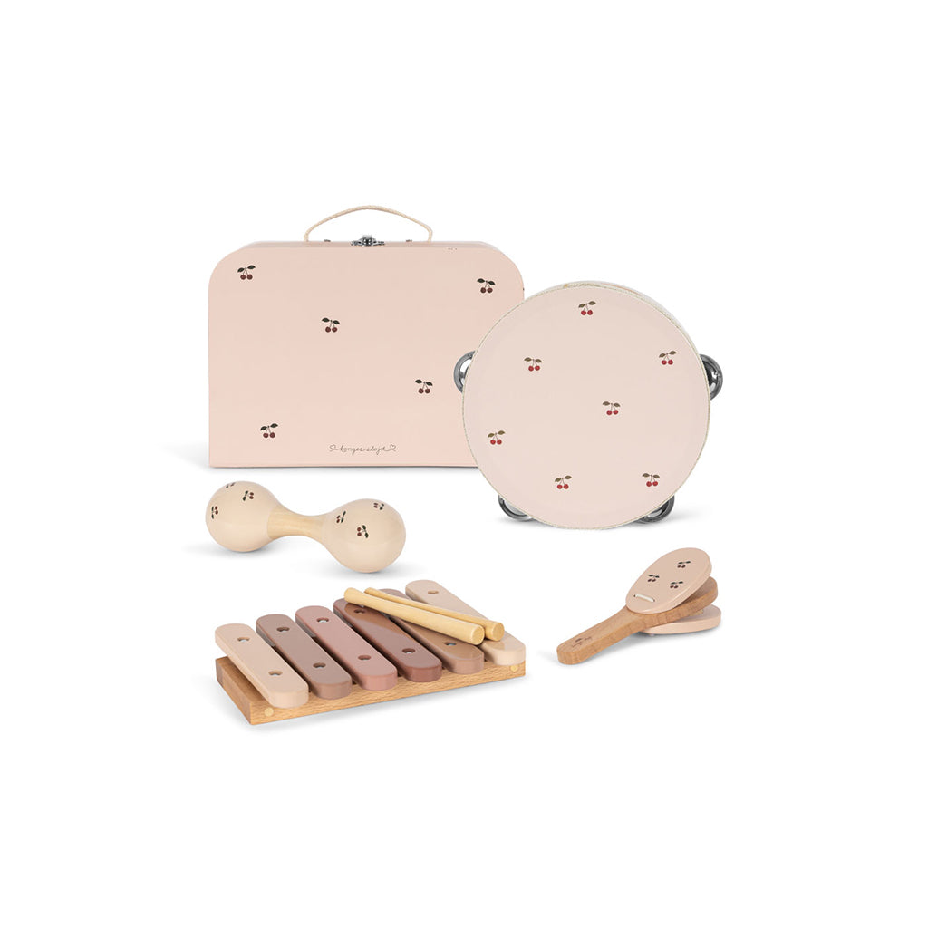 Konges Sløjd musikinstrumenter i kuffert, sæt m 4 dele - Glossy Cherry