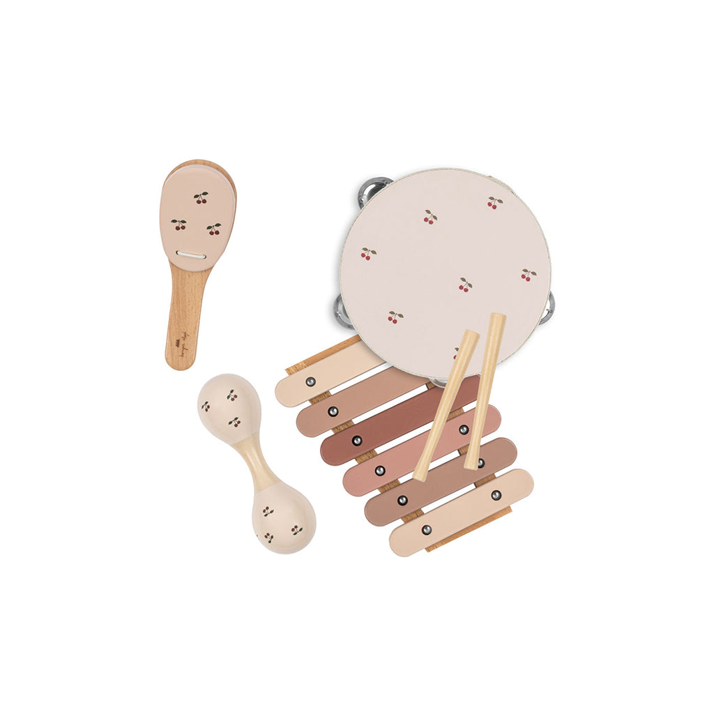 Konges Sløjd musikkinstrumenter i koffert, sett med 4 deler – Glossy Cherry