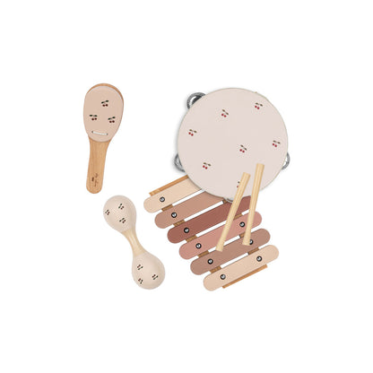 Konges Sløjd musikkinstrumenter i koffert, sett med 4 deler – Glossy Cherry