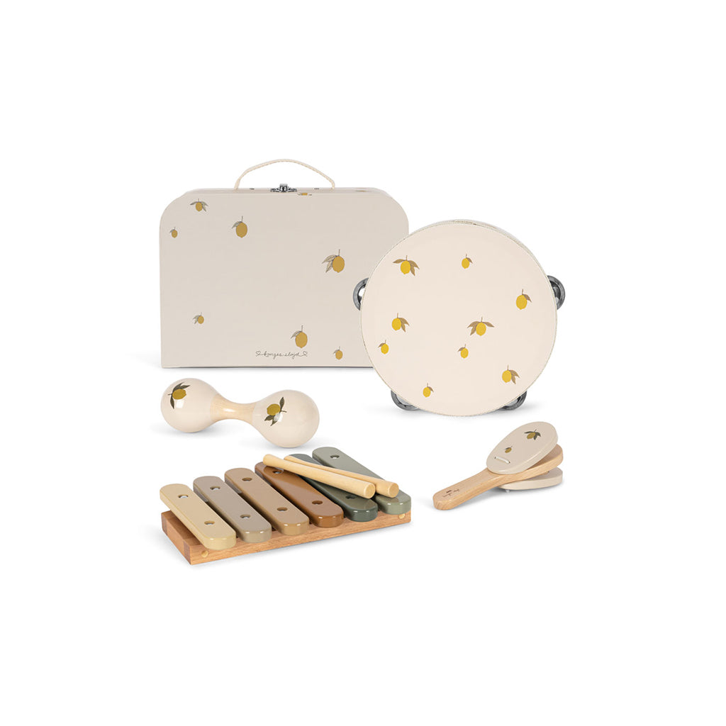 Konges Sløjd musikkinstrumenter i koffert, sett med 4 deler - Glossy Lemon